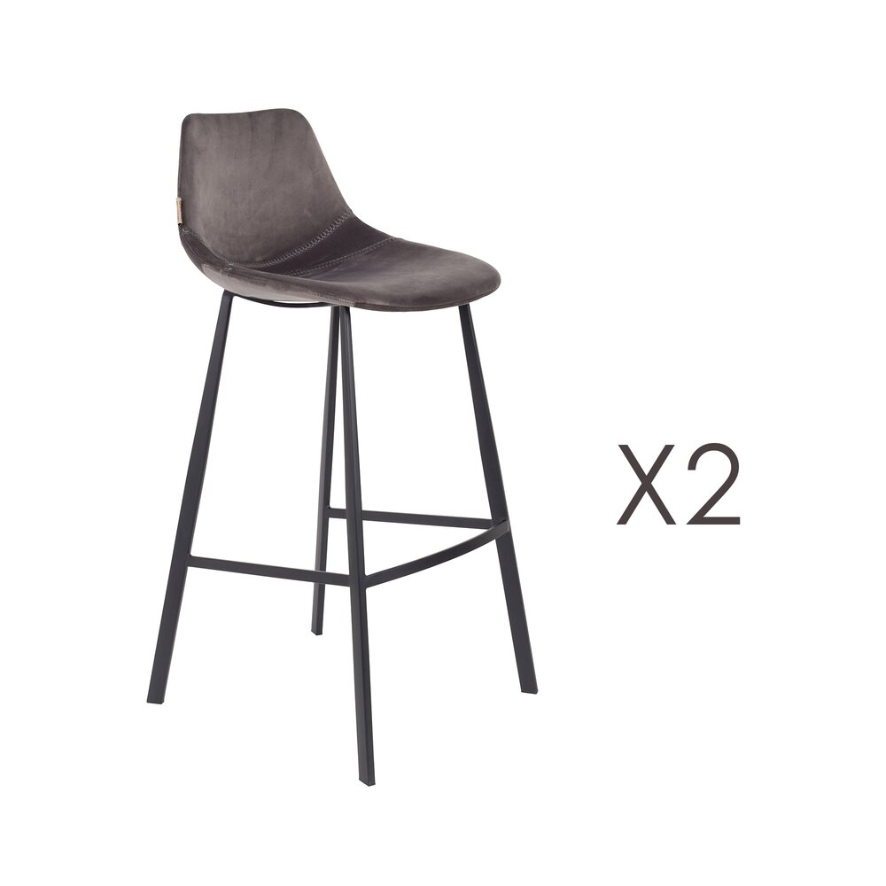Tabouret de bar - Lot de 2 chaises de bar H80 cm en velours gris - FRANKY photo 1