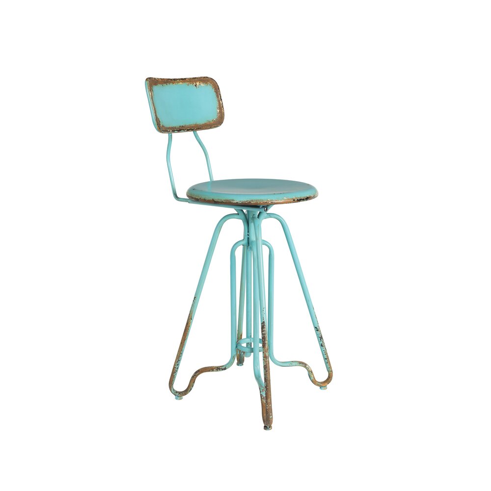 Tabouret de bar - Chaise de bar 35x43x88 cm en métal turquoise vieilli photo 1