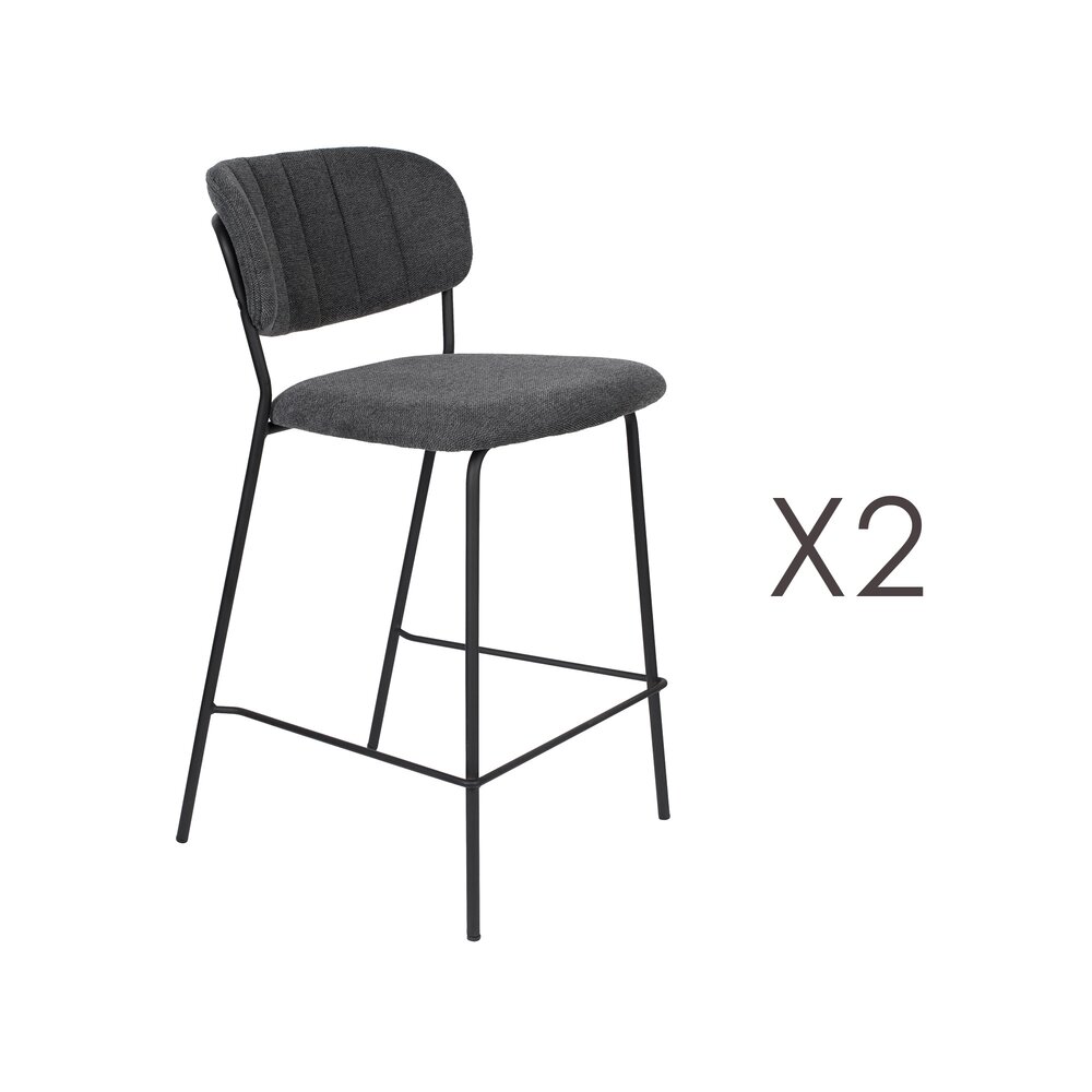 Tabouret de bar - Lot de 2 chaises de bar 48x54x89 cm en tissu gris foncé - JULIEN photo 1