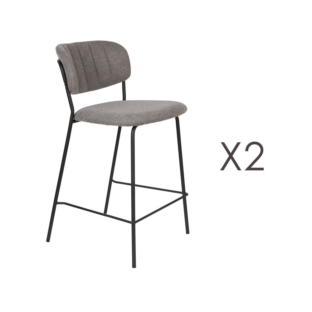 Lot de 2 chaises de bar 48x54x89 cm en tissu gris - JULIEN photo 1