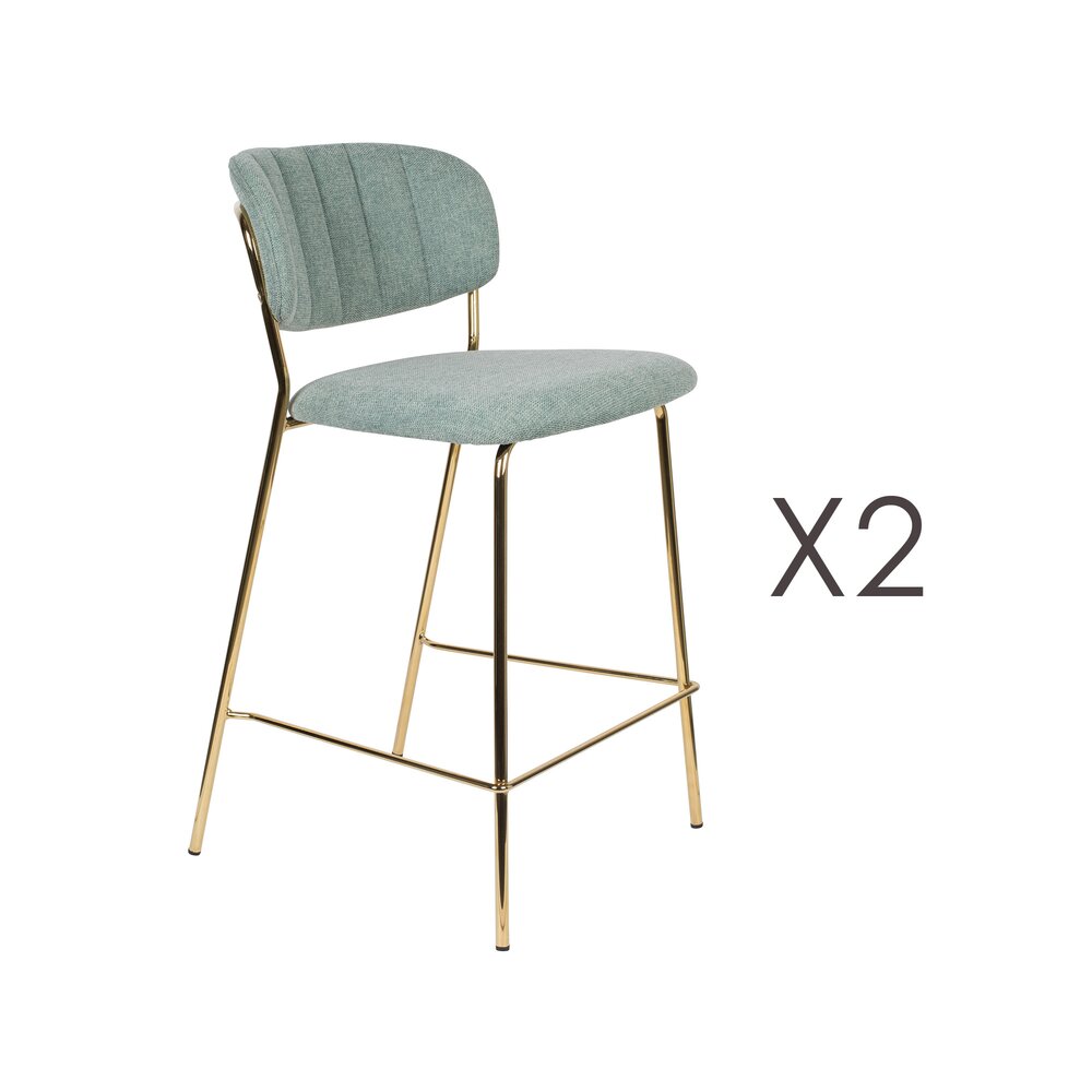 Tabouret de bar - Lot de 2 chaises de bar 48x54x89 cm en tissu vert clair - JULIEN photo 1