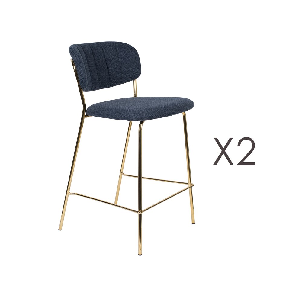 Tabouret de bar - Lot de 2 chaises de bar 48x54x89 cm en tissu bleu foncé - JULIEN photo 1