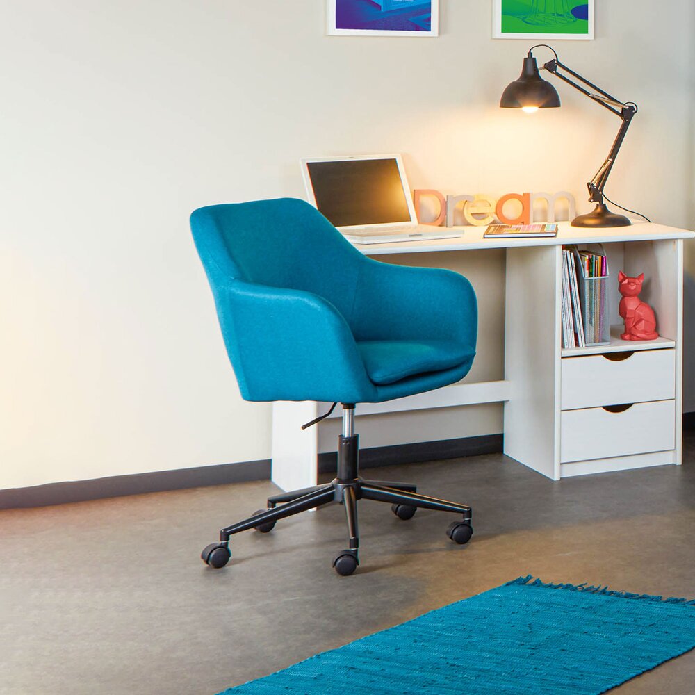 Fauteuil de bureau - Chaise de bureau à roulettes 61,5x63x83,5/91 cm bleue photo 1