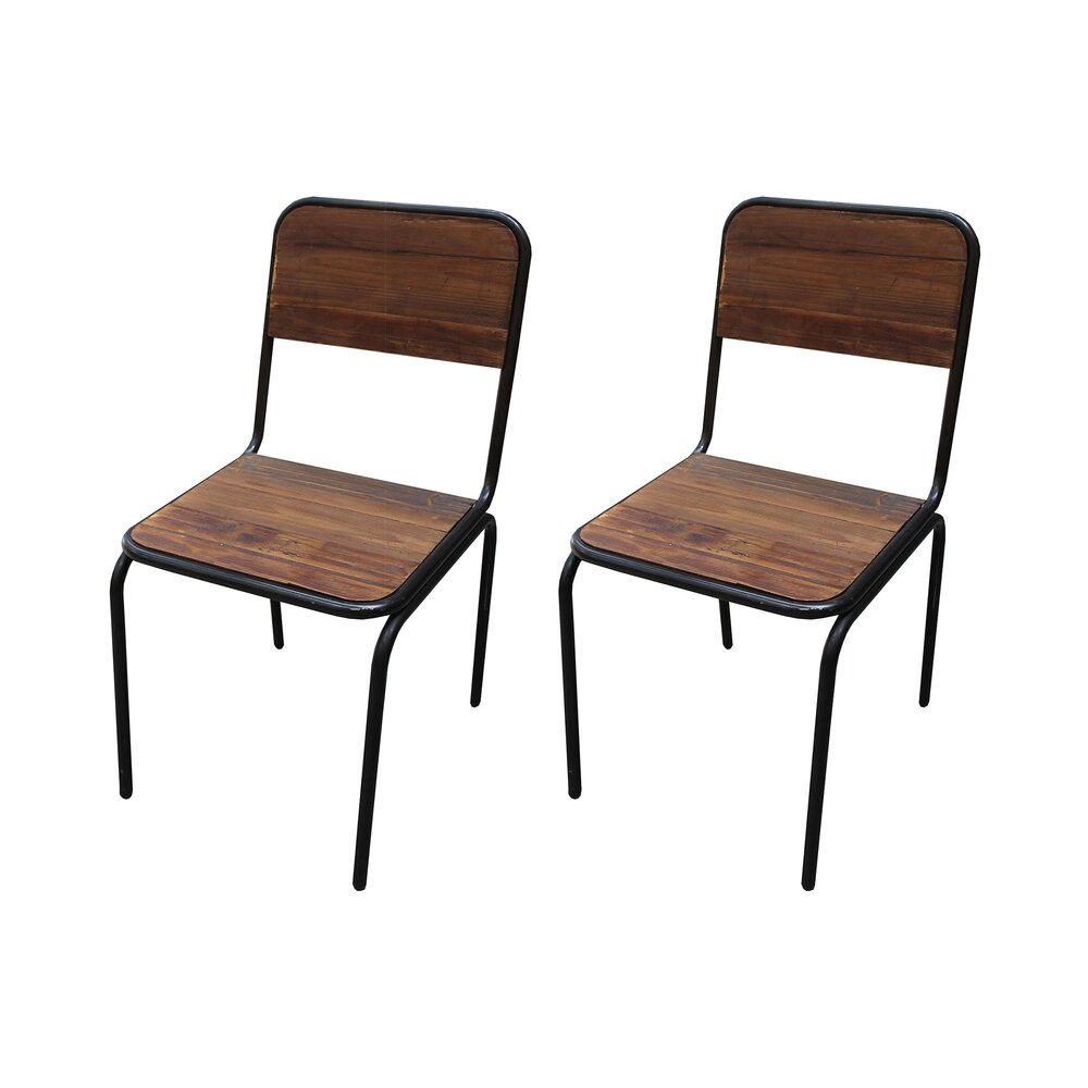 Chaise - Lot de 2 chaises industrielles en métal et pin marron - BANEUIL photo 1