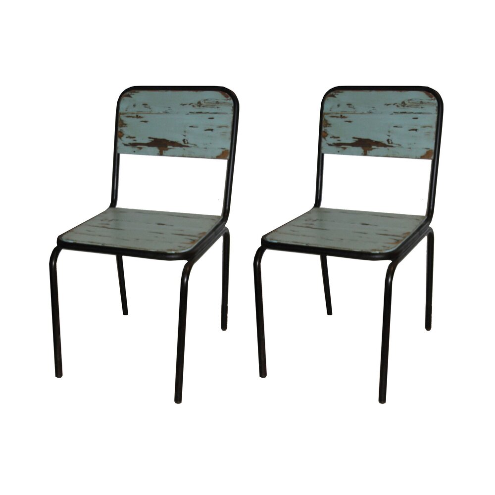 Chaise - Lot de 2 chaises industrielles en métal et pin bleu - BANEUIL photo 1