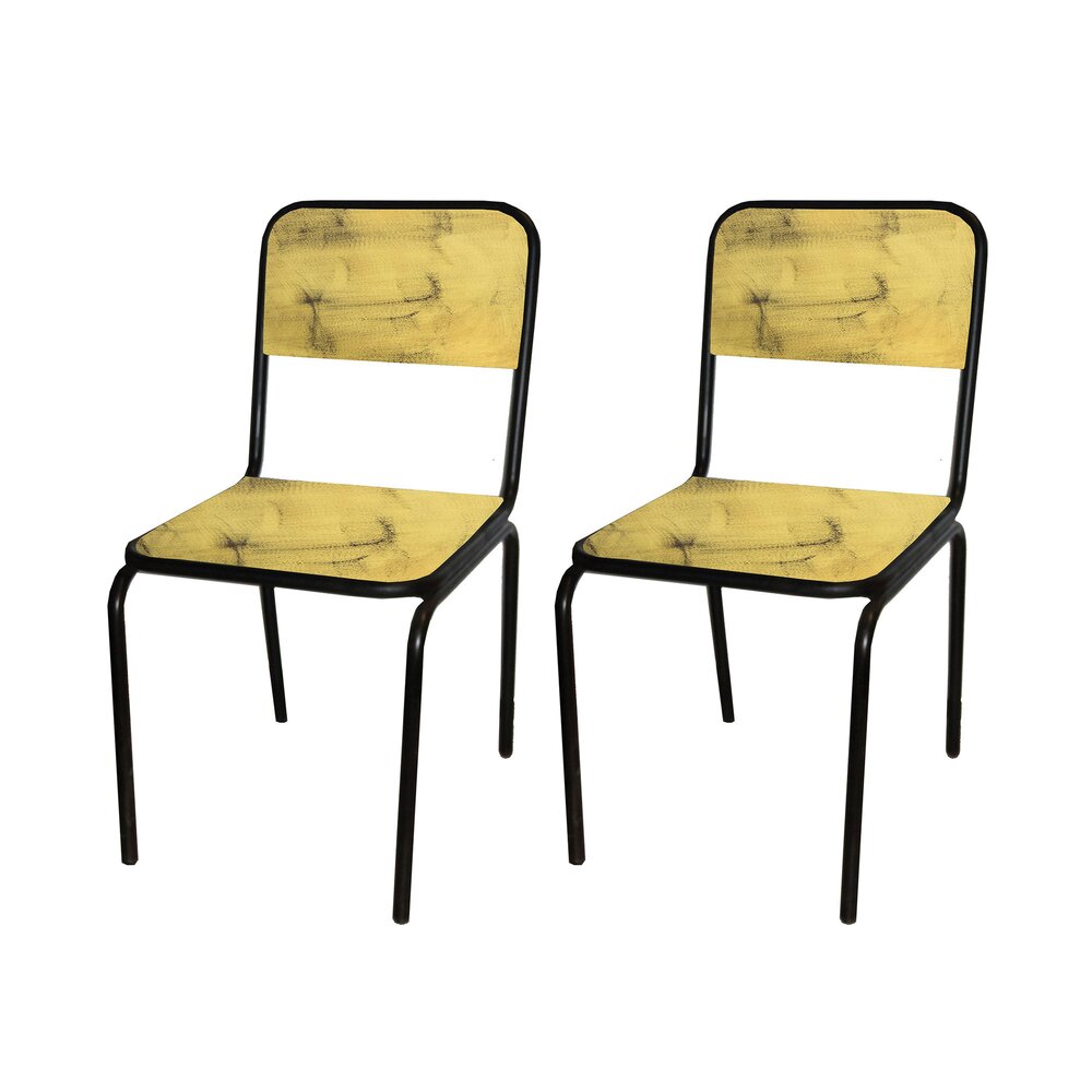 Chaise - Lot de 2 chaises industrielles en métal et pin jaune - BANEUIL photo 1