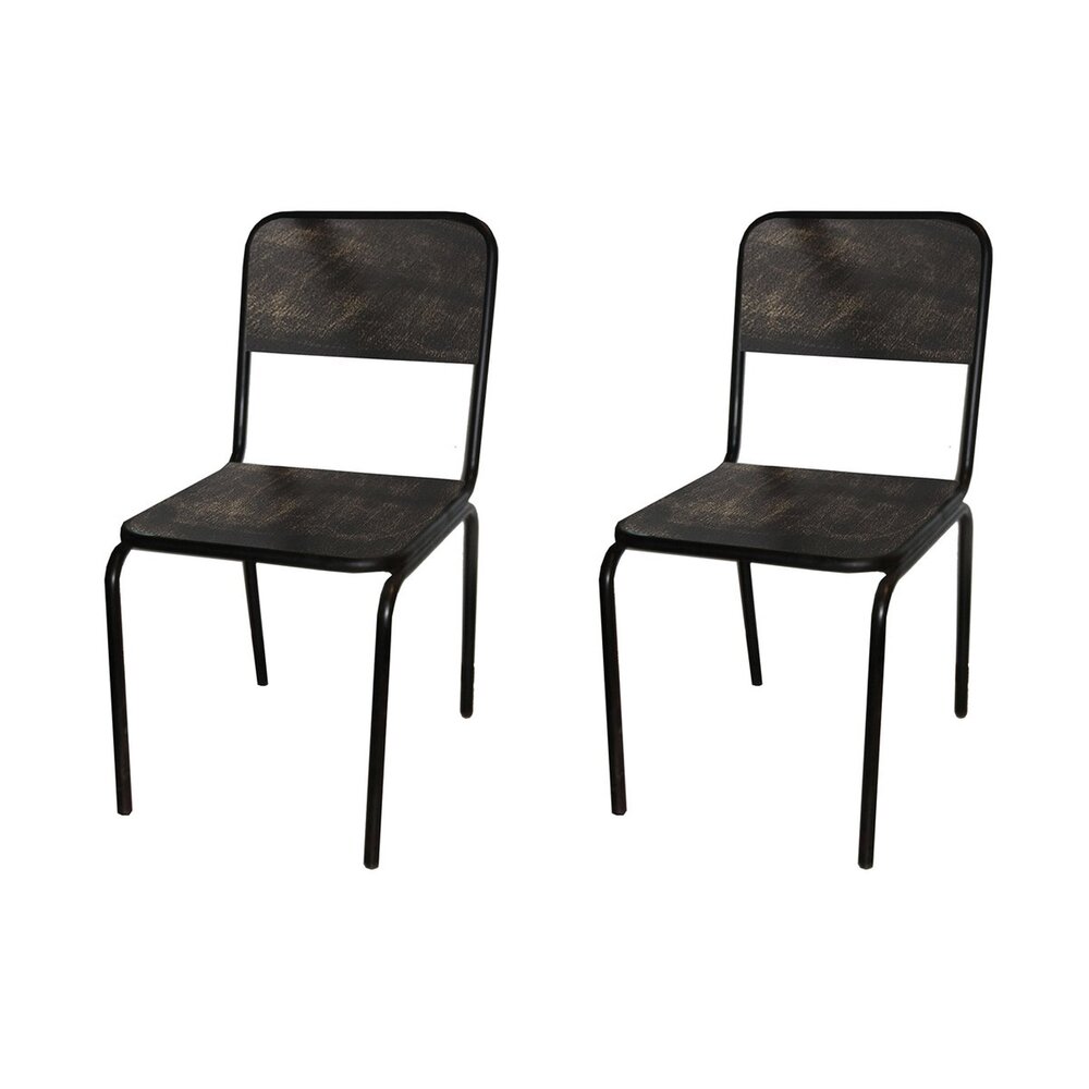 Chaise - Lot de 2 chaises industrielles en métal et pin noir - BANEUIL photo 1