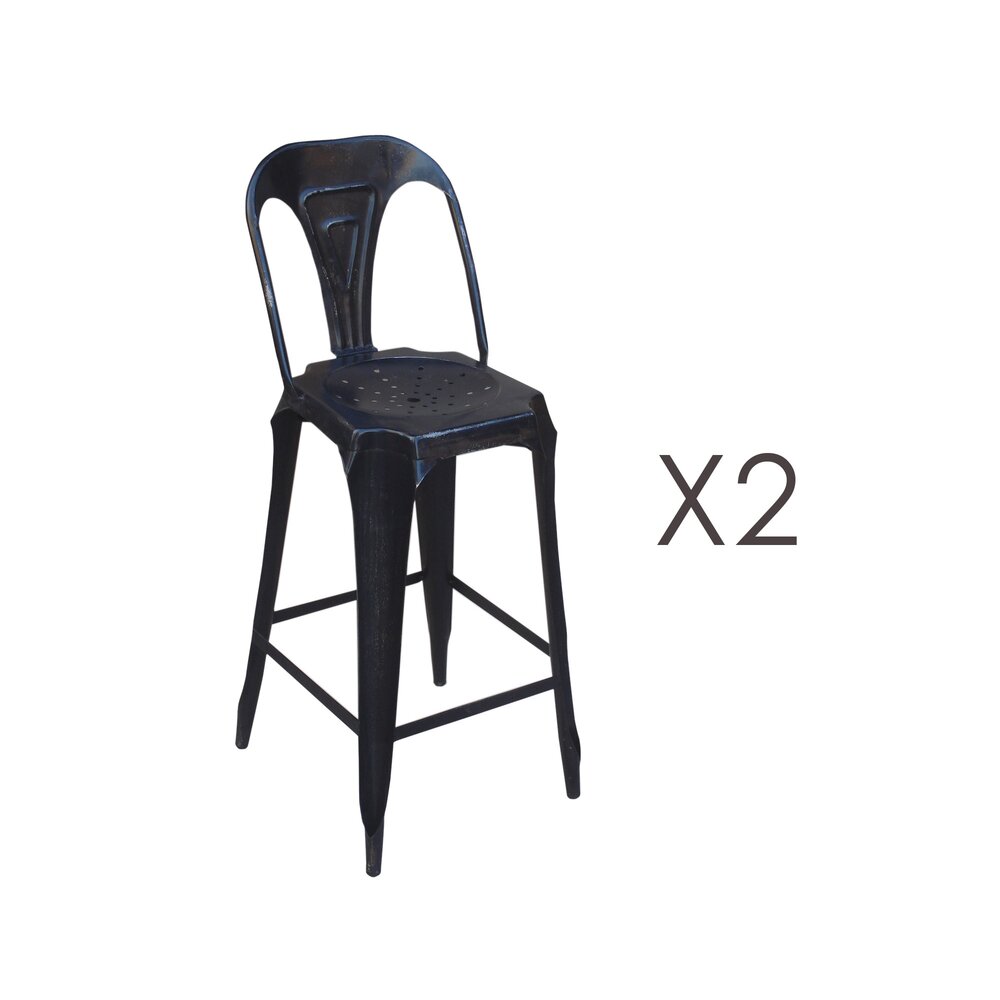 Tabouret de bar - Lot de 2 chaises de bar hauteur 74 cm en métal noir vieilli - TALY photo 1
