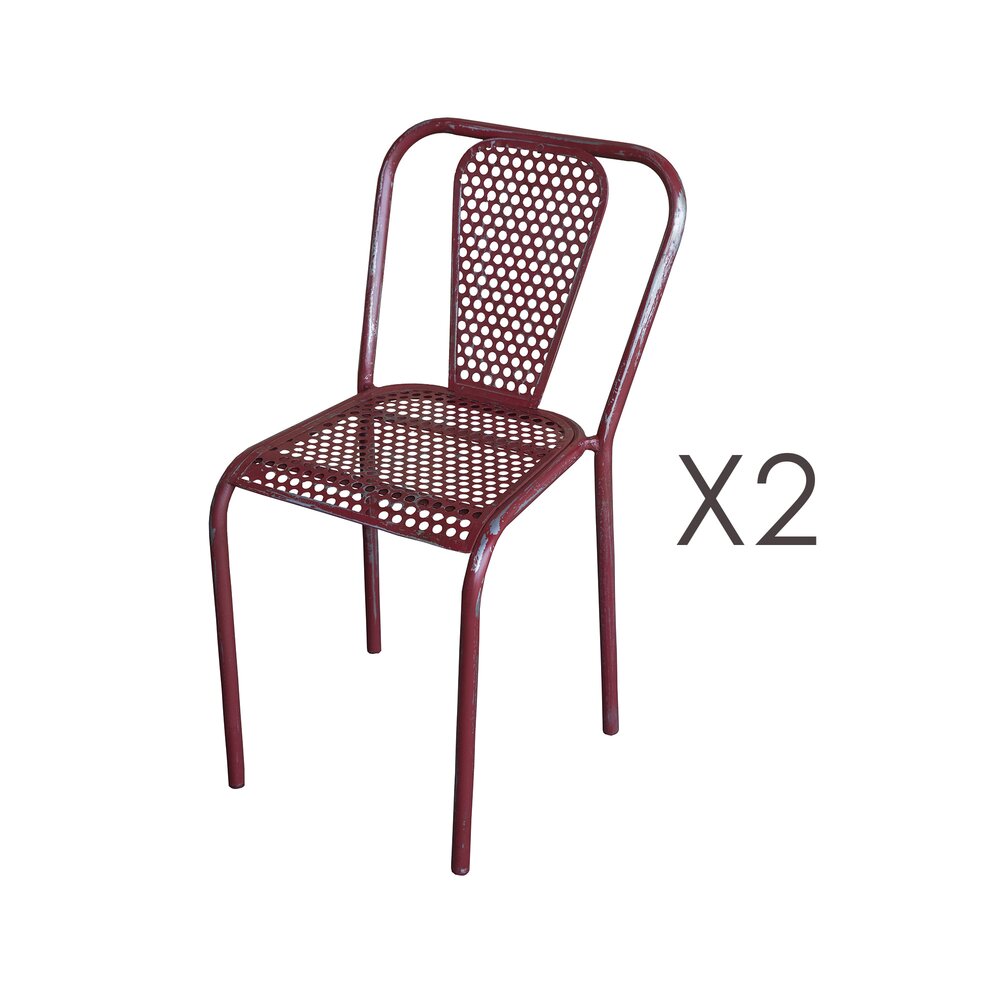 Meuble de jardin - Lot de 2 chaises 41,5x47x77 cm en métal rouge photo 1