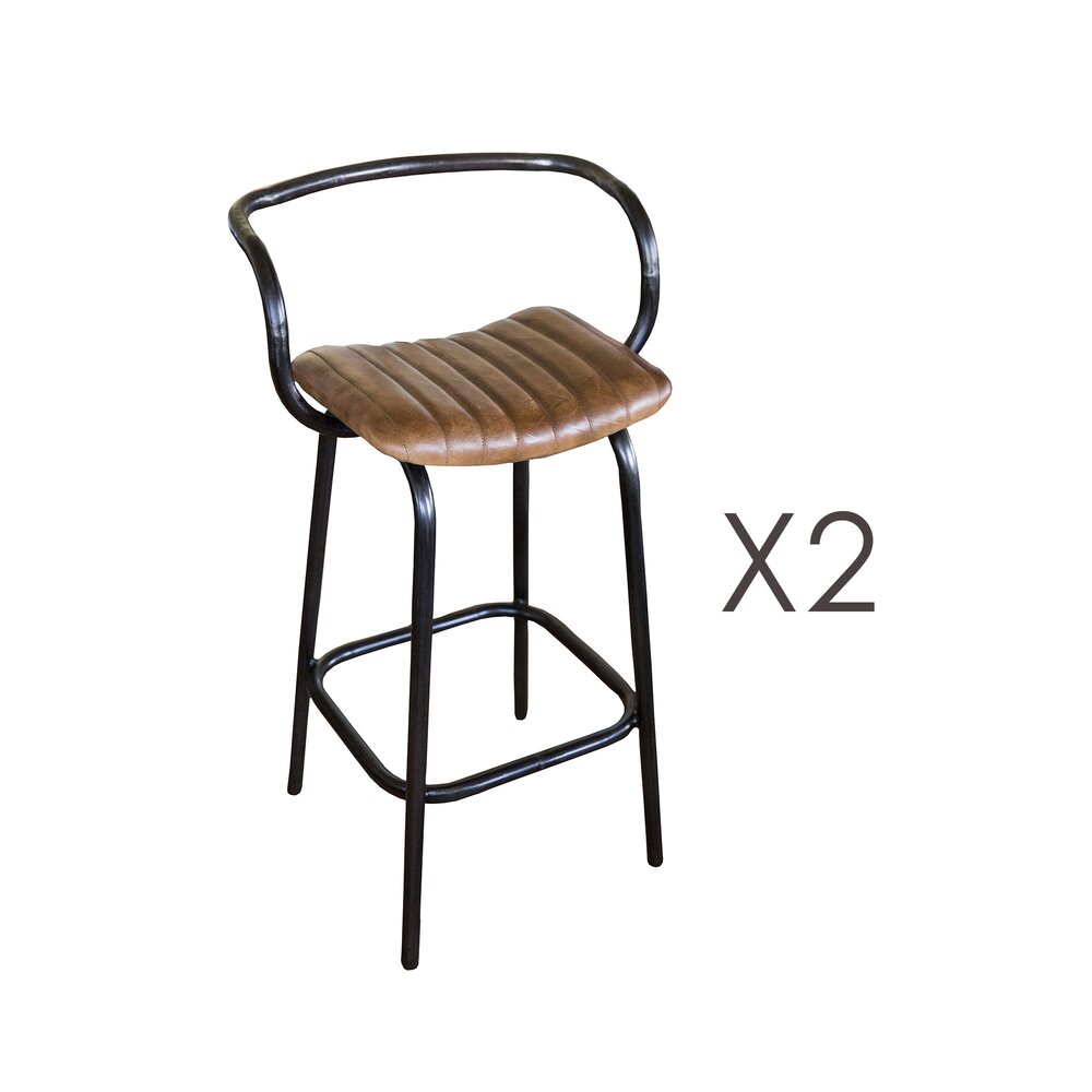 Tabouret de bar - Lot de 2 chaises de bar industrielles 50x50x92 cm en cuir et métal photo 1