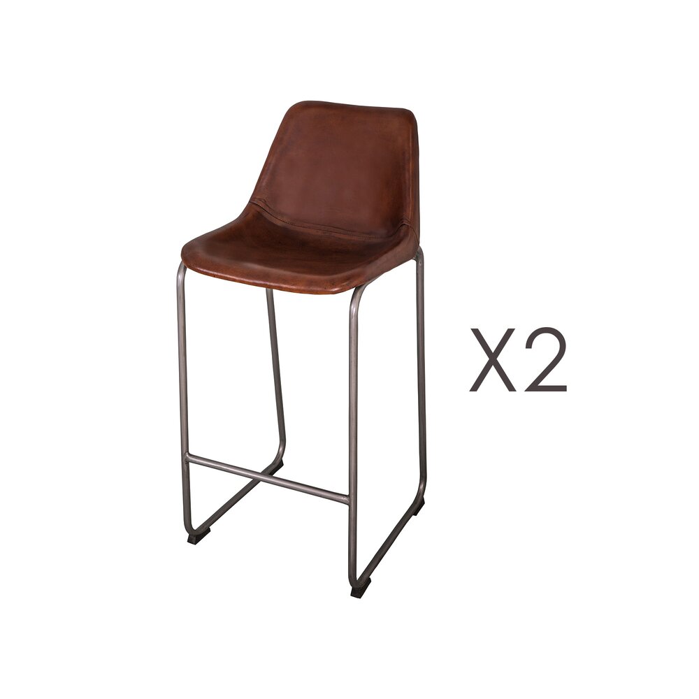 Lot de 2 chaises de bar 47x48x103 cm en cuir marron et métal photo 1