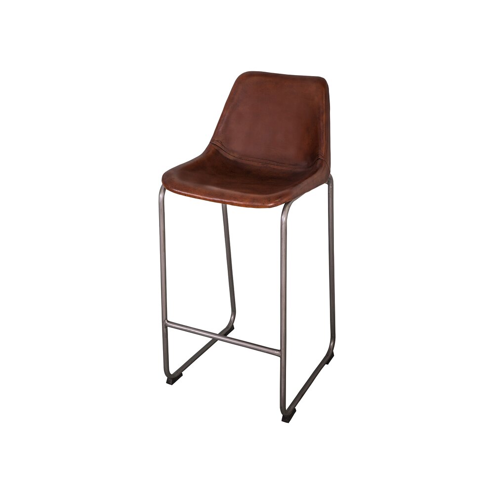 Lot de 2 chaises de bar 47x48x103 cm en cuir marron et métal photo 2