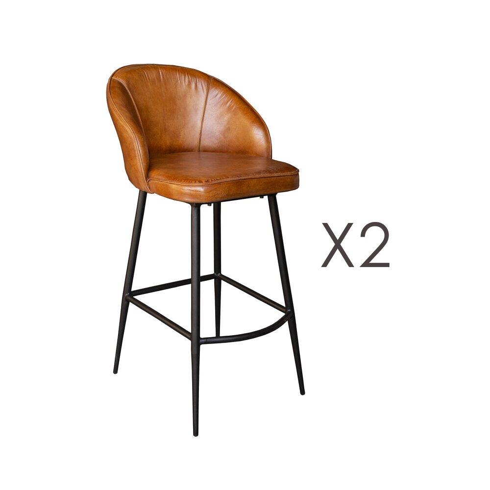Tabouret de bar - Lot de 2 chaises de bar 49x63x96 cm en cuir camel photo 1