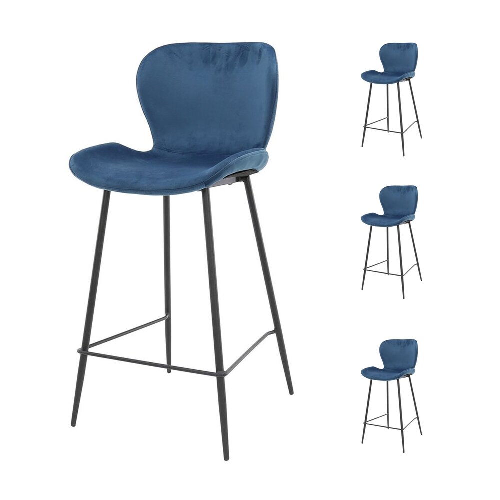 Tabouret de bar - Lot de 4 chaises de bar en velours bleu foncé - SORAYA photo 1