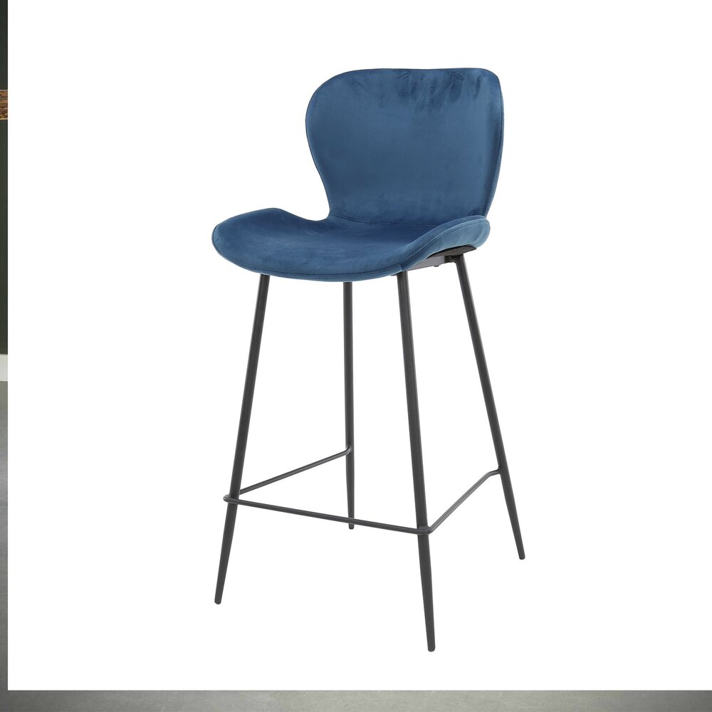 Lot de 4 chaises de bar en velours bleu foncé - SORAYA photo 2