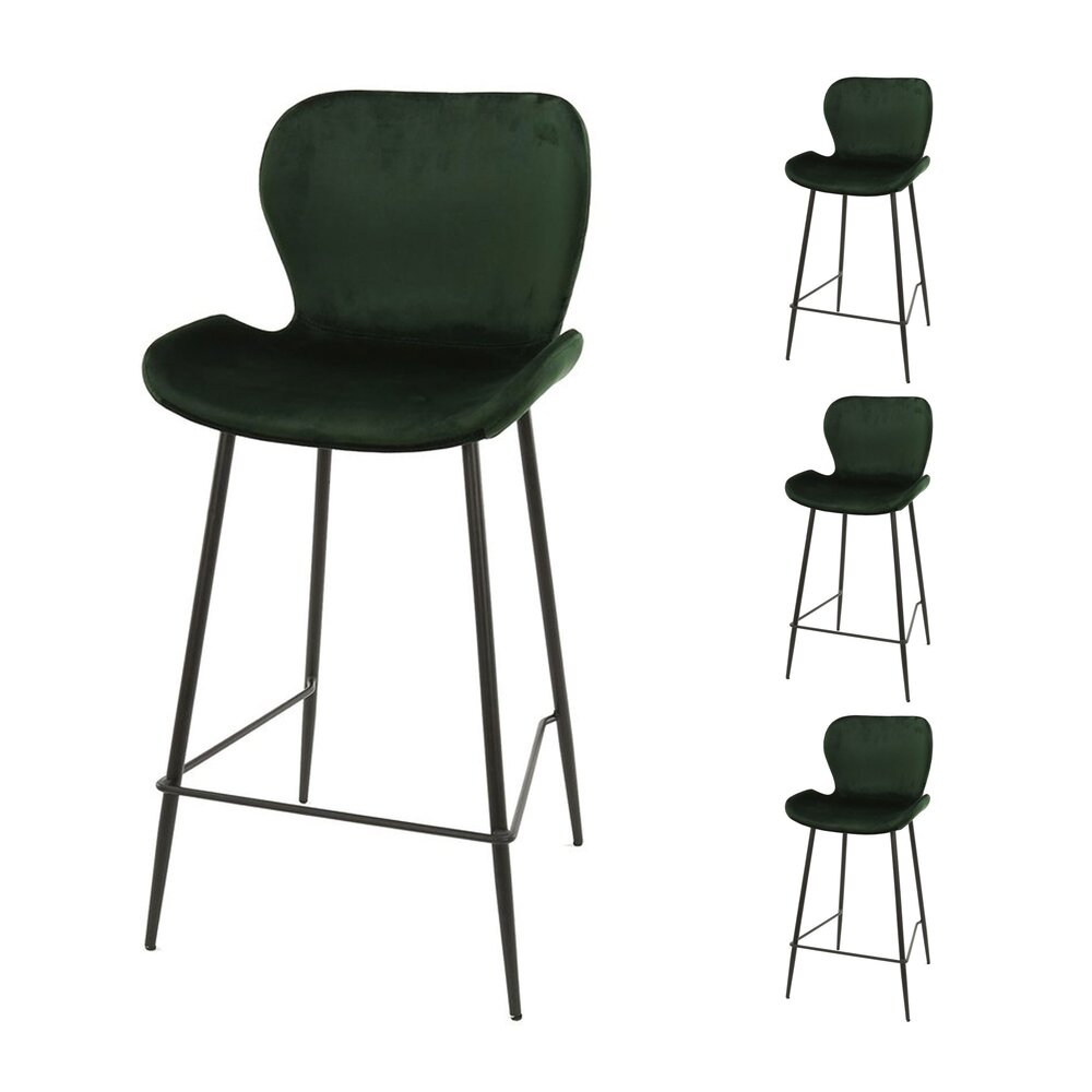 Tabouret de bar - Lot de 4 chaises de bar en velours vert foncé - SORAYA photo 1