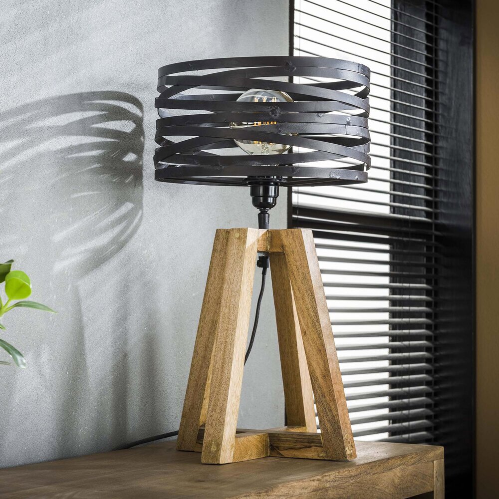Lampe de table avec abat-jour en métal et piètement bois - BLAKE photo 2