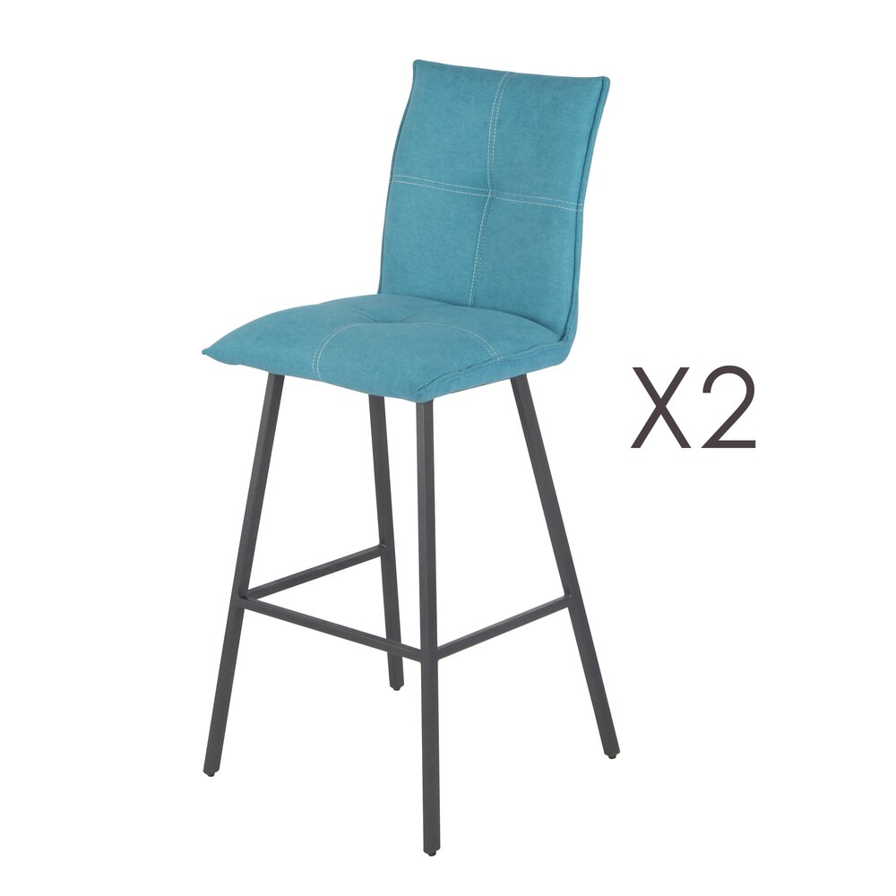 Tabouret de bar - Lot de 2 chaises de bar en tissu turquoise et pieds gris mat - MORTEN photo 1