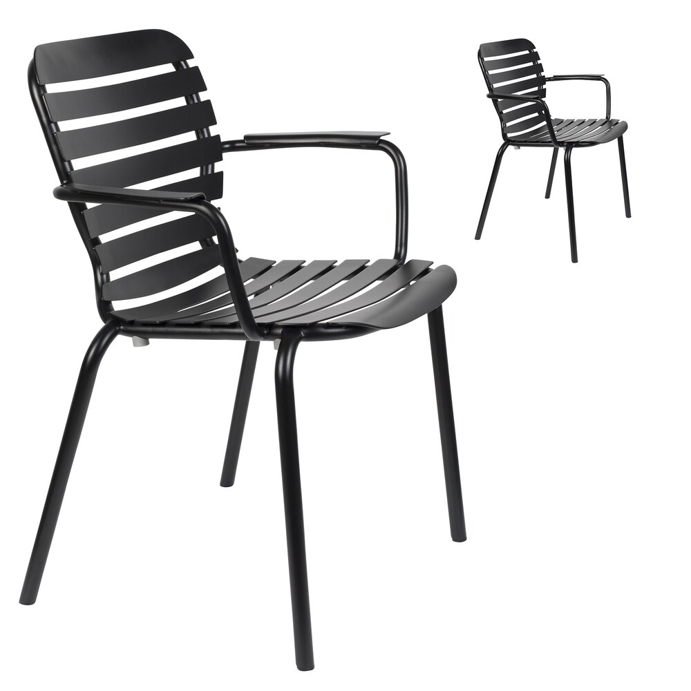Lot de 2 chaises de jardin avec accoudoirs en aluminium noir - VONDEL photo 1