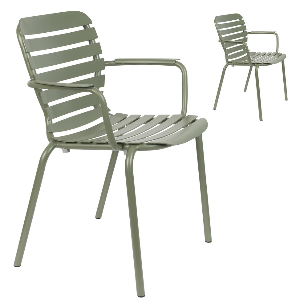 Lot de 2 chaises de jardin avec accoudoirs en aluminium vert - VONDEL photo 1