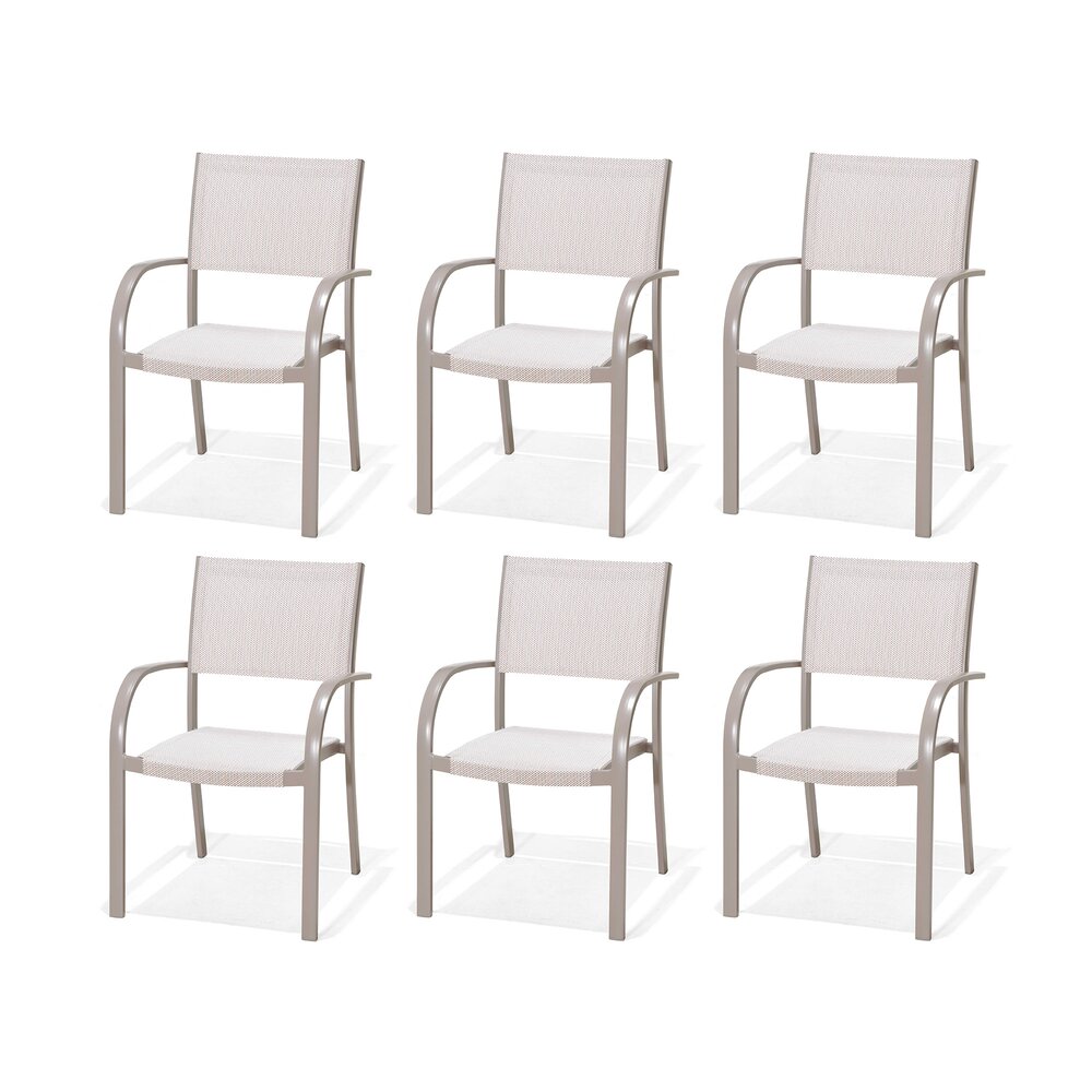 Meuble de jardin - Lot de 6 chaises de jardin en aluminium et PVC taupe - SIENA photo 1