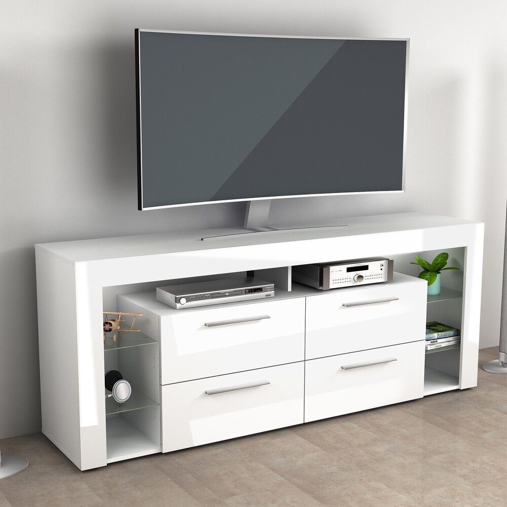 Meuble TV - Hifi - Meuble TV 4 tiroirs 180 cm blanc - VERSO photo 1