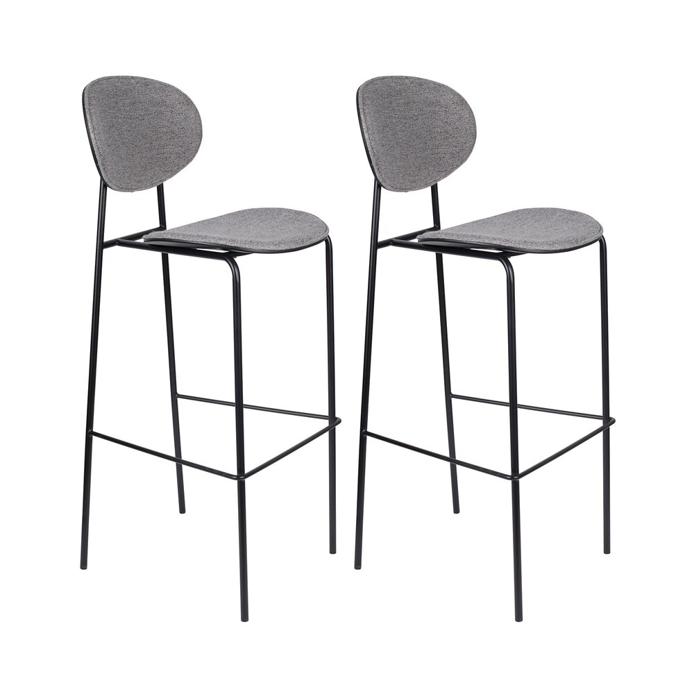 Tabouret de bar - Lot de 2 chaises de bar H76 cm en tissu gris photo 1