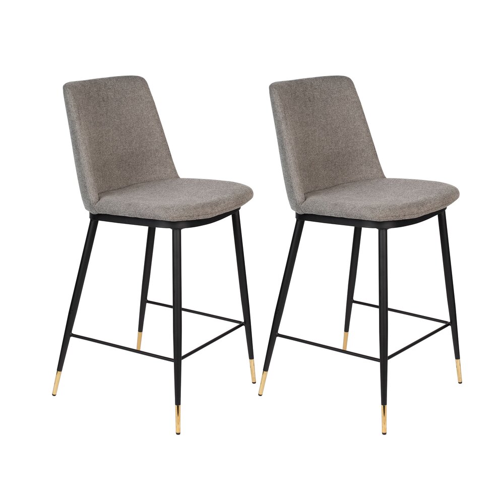 Tabouret de bar - Lot de 2 chaises de bar H65 cm en tissu gris - LIONEL photo 1
