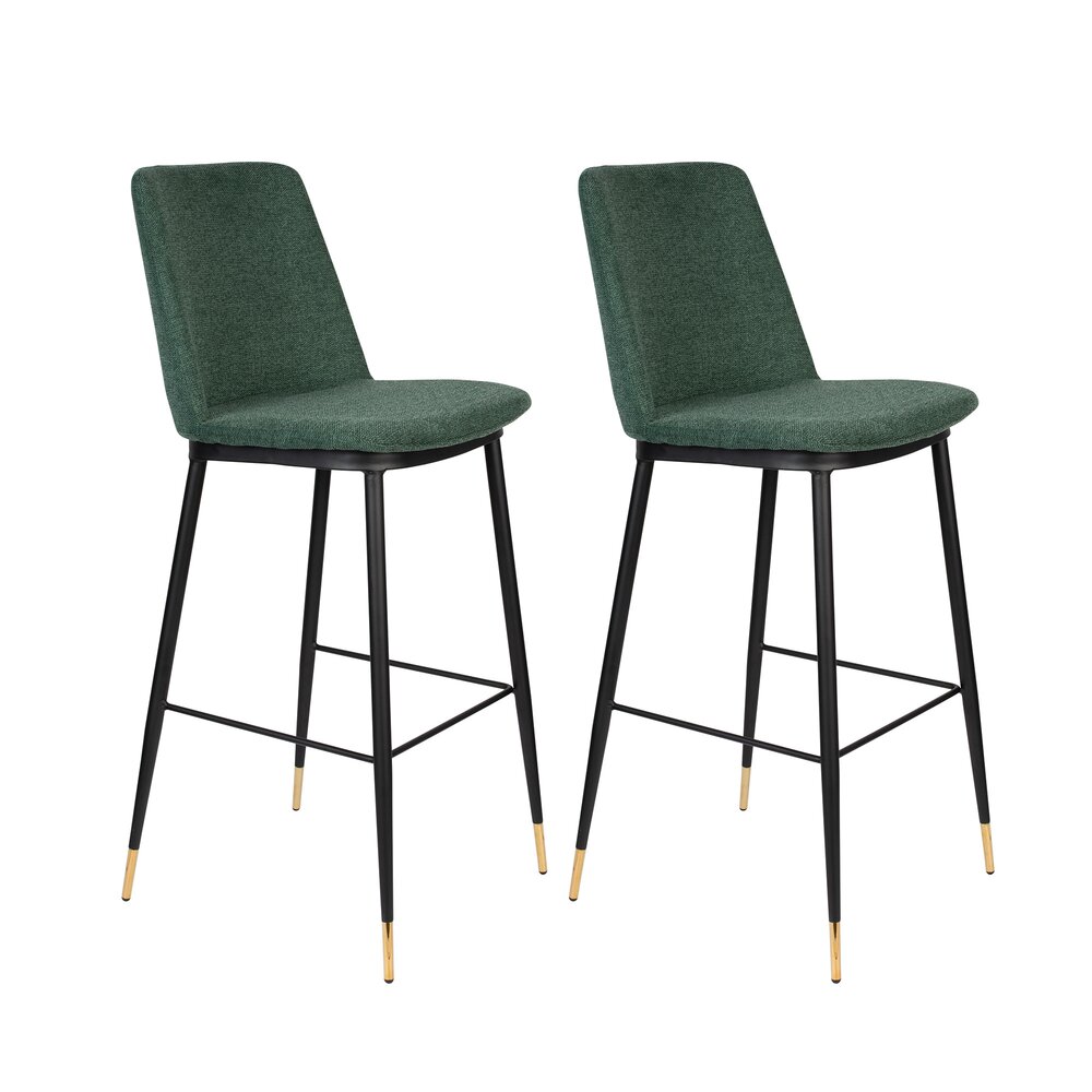 Tabouret de bar - Lot de 2 chaises de bar H75 cm en tissu vert foncé - LIONEL photo 1