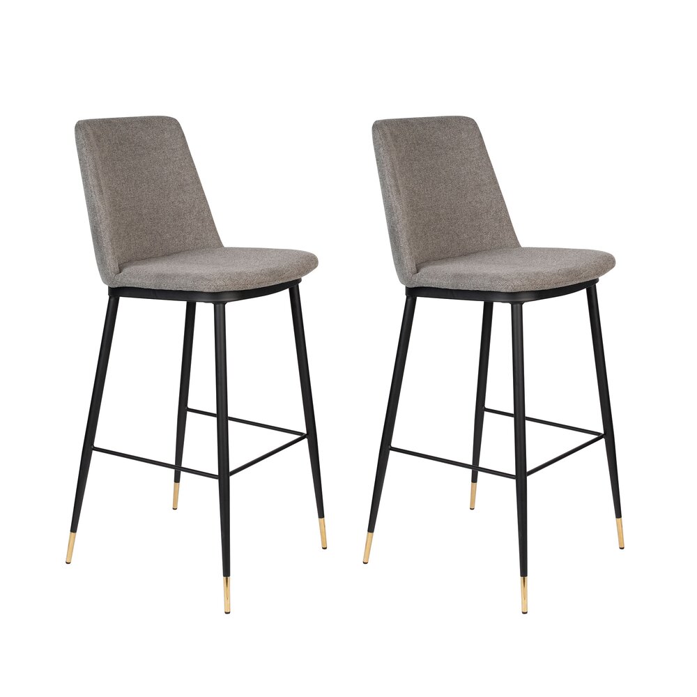 Tabouret de bar - Lot de 2 chaises de bar H75 cm en tissu gris - LIONEL photo 1