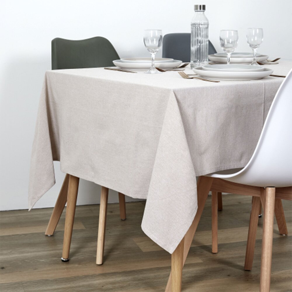 Linge de table - Nappe rectangulaire 250x140 cm en tissu beige photo 1