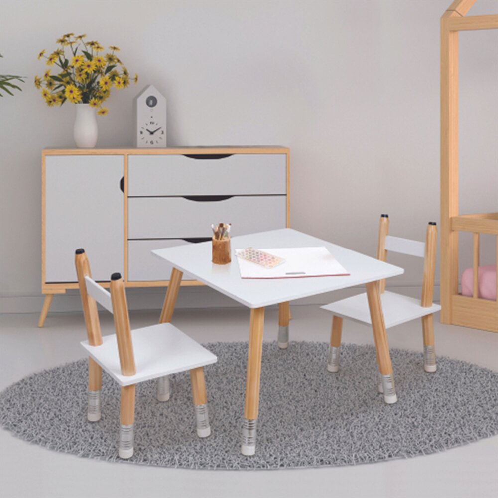 Ensemble table et 2 chaises enfant en bois blanc et naturel photo 1