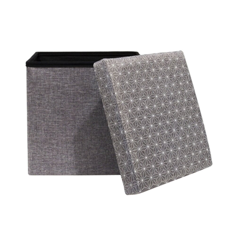 Pouf coffre pliant 37,5x38 cm en tissu gris avec motifs blancs photo 2