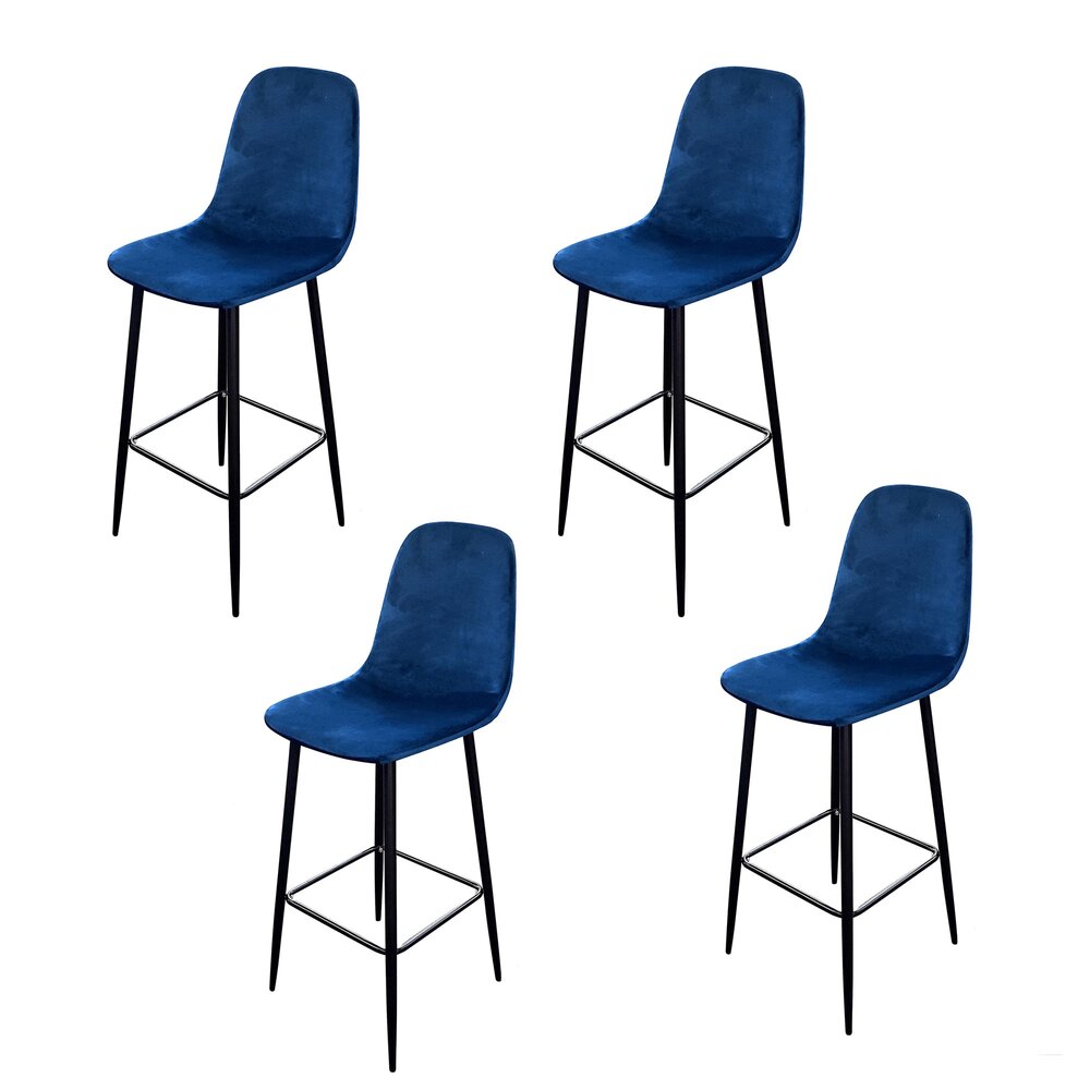 Tabouret de bar - Lot de 4 chaises de bar H74,5 cm en velours bleu foncé - HYGGE photo 1
