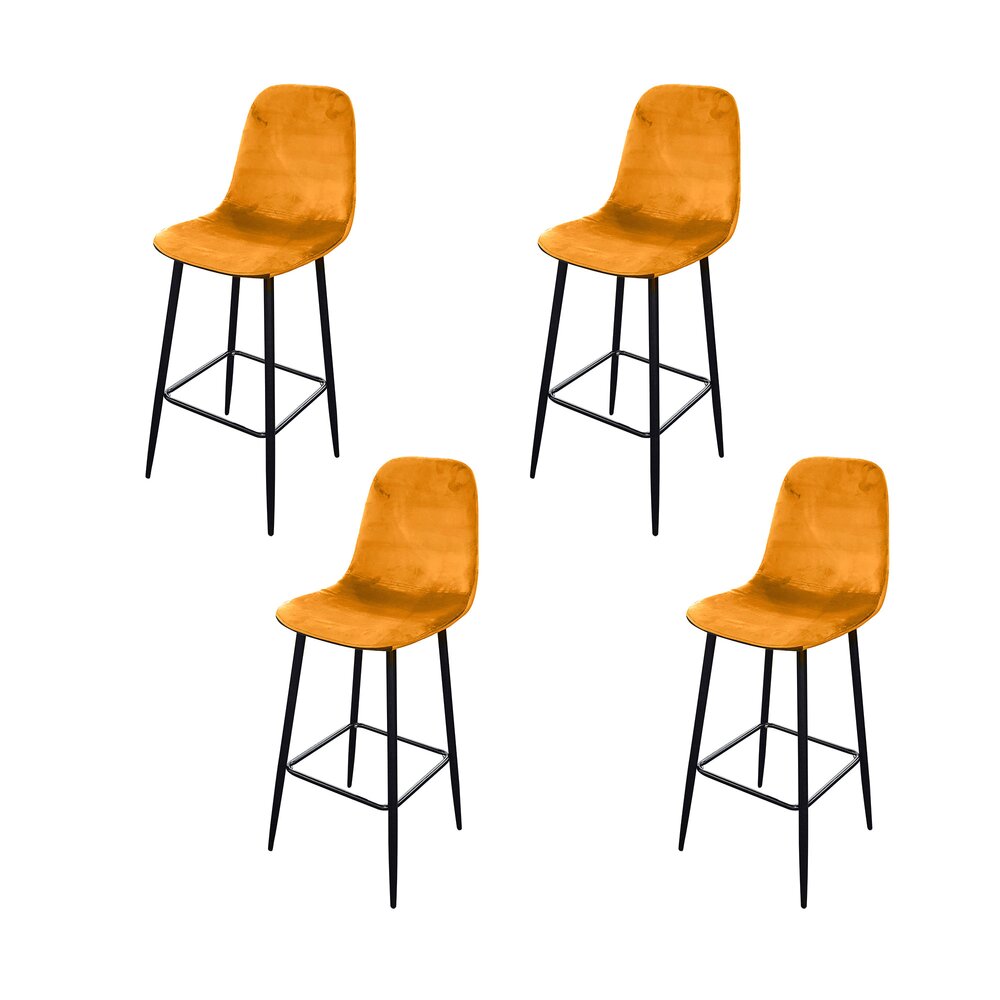Lot de 4 chaises de bar H74,5 cm en velours jaune - HYGGE photo 1