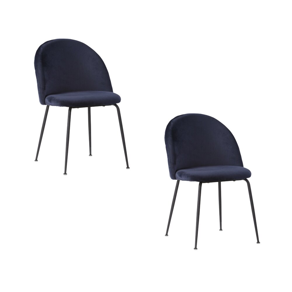 Chaise - Lot de 2 chaises repas en velours bleu foncé et pieds en acier - AHMAS photo 1