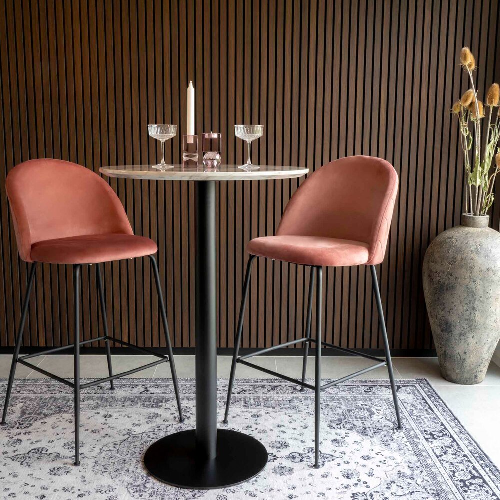 Tabouret de bar - Lot de 2 chaises de bar en velours rose et pieds noirs - AHMAS photo 1