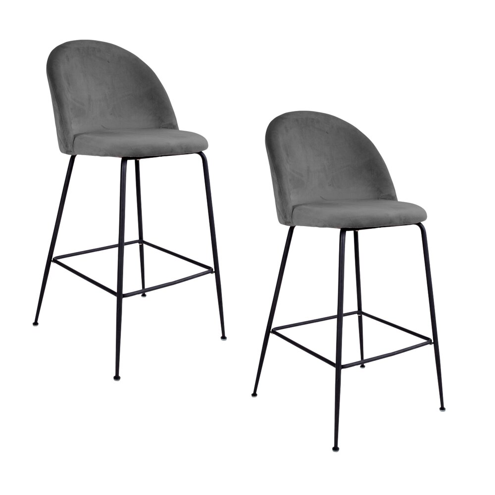 Lot de 2 chaises de bar en velours gris et pieds noirs - AHMAS photo 2