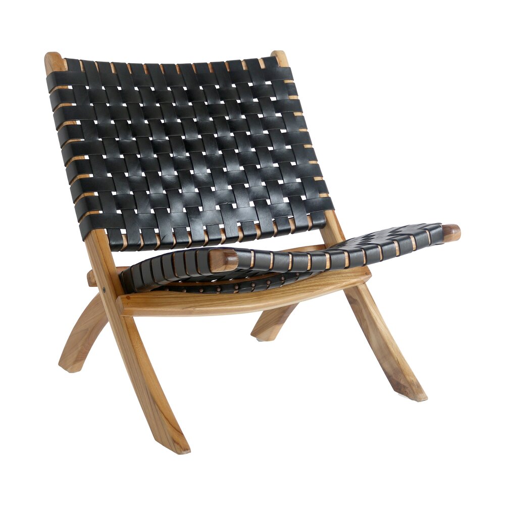 Meuble de jardin - Chaise pliante 74,5x66x73 cm en cuir noir et teck naturel photo 1