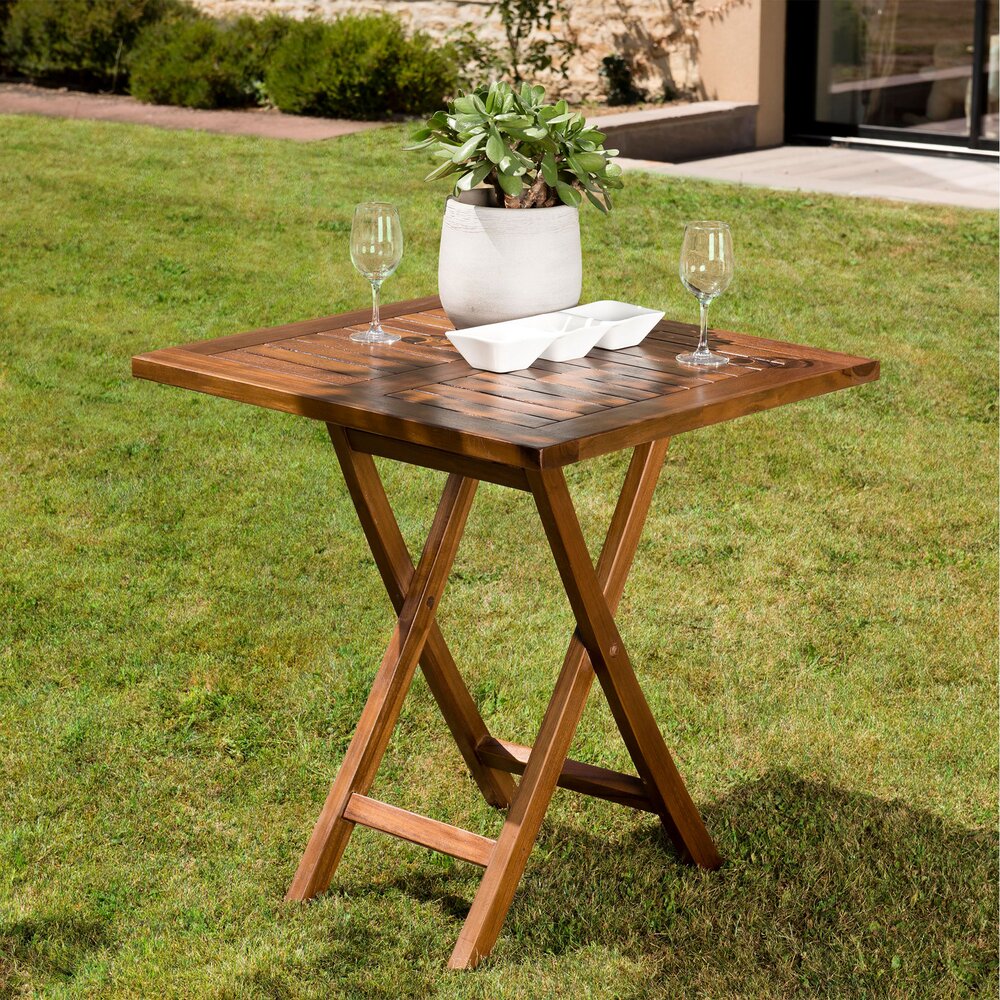Table de jardin - Table carrée pliante 70 cm en teck huilé - GARDENA photo 1