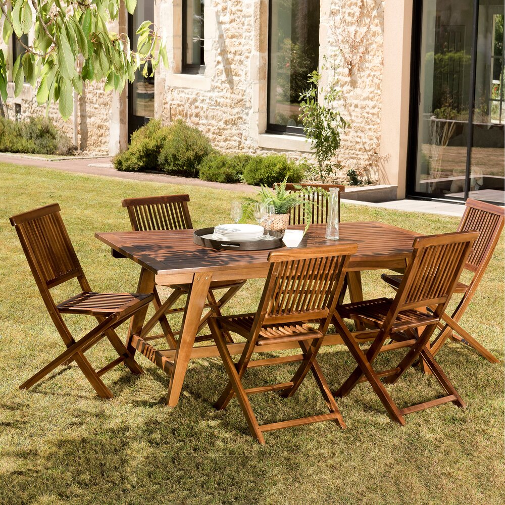 Ensemble repas - Ensemble table de jardin design et 6 chaises en teck huilé - GARDENA photo 1