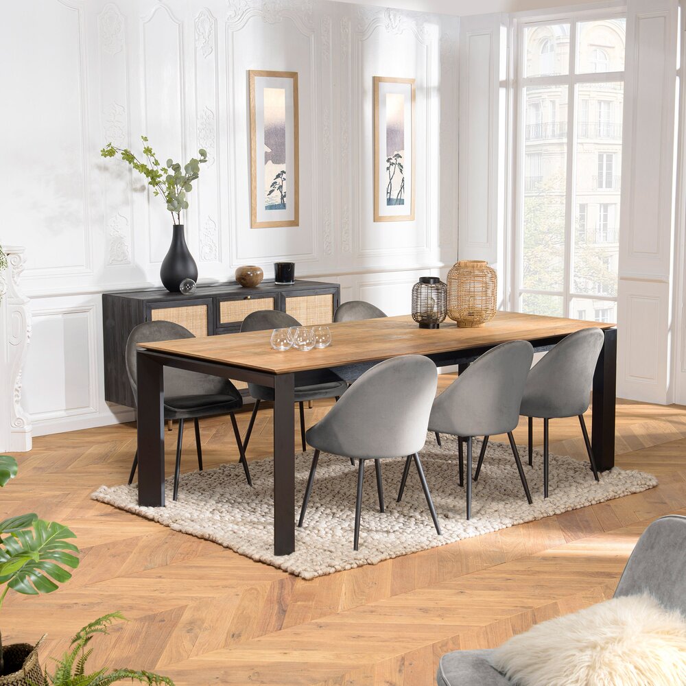 Table à manger extensible 220-320 cm décor chêne et métal noir - PHRAE