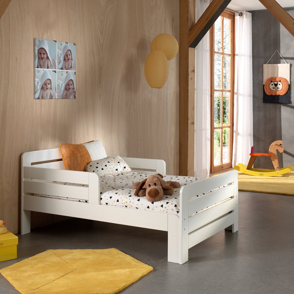 Lit enfant „Design 200x90cm blanc avec matelas et lit d'appoint