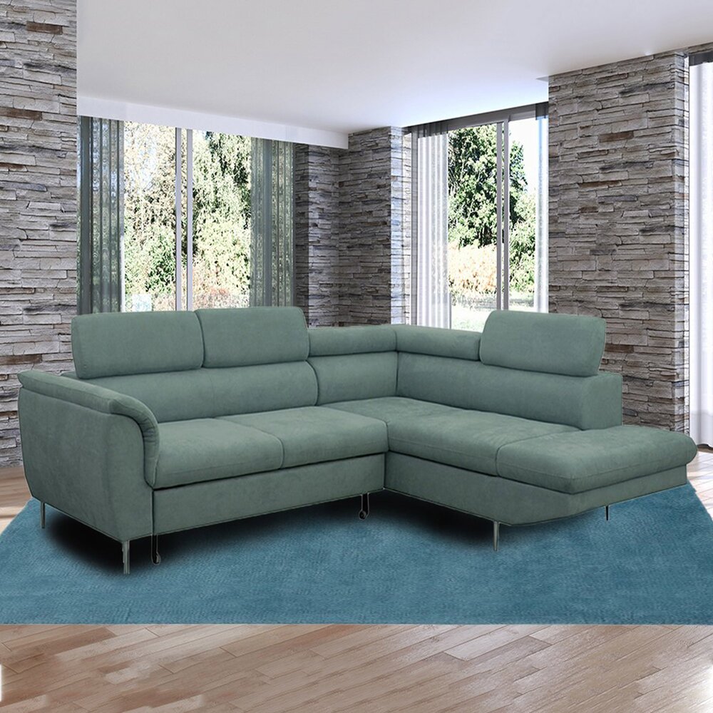Canapé - Canapé d'angle à droite fixe en tissu vert céladon - VENTUS photo 1