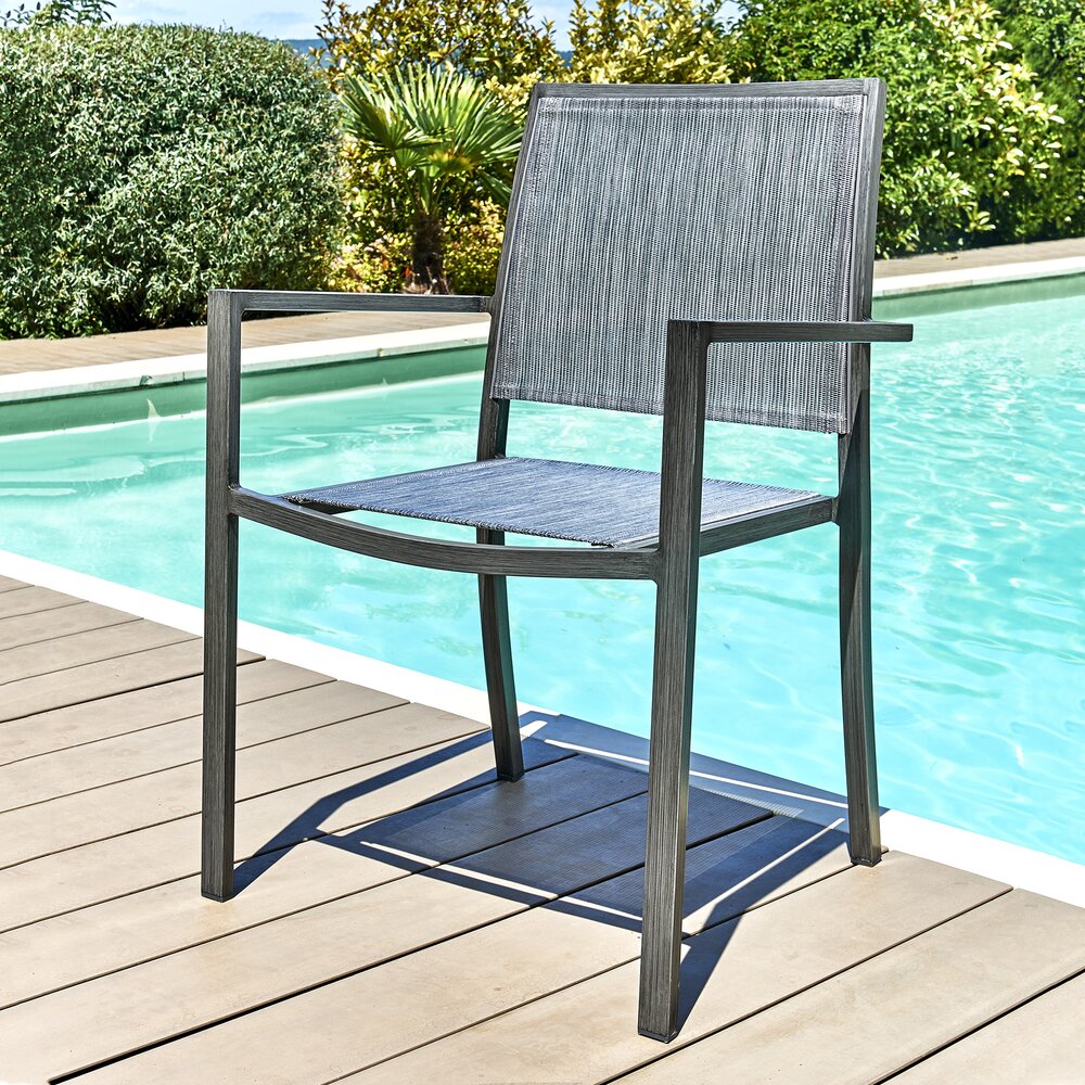 Chaise de jardin - Lot de 2 fauteuils de jardin en aluminium imitation teck gris photo 1
