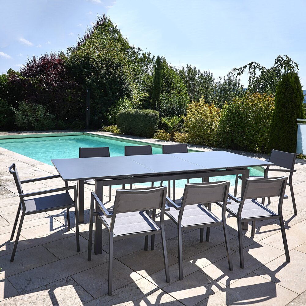 Table de jardin - Table de jardin extensible 140/180 cm en verre fumé gris - VILA photo 1