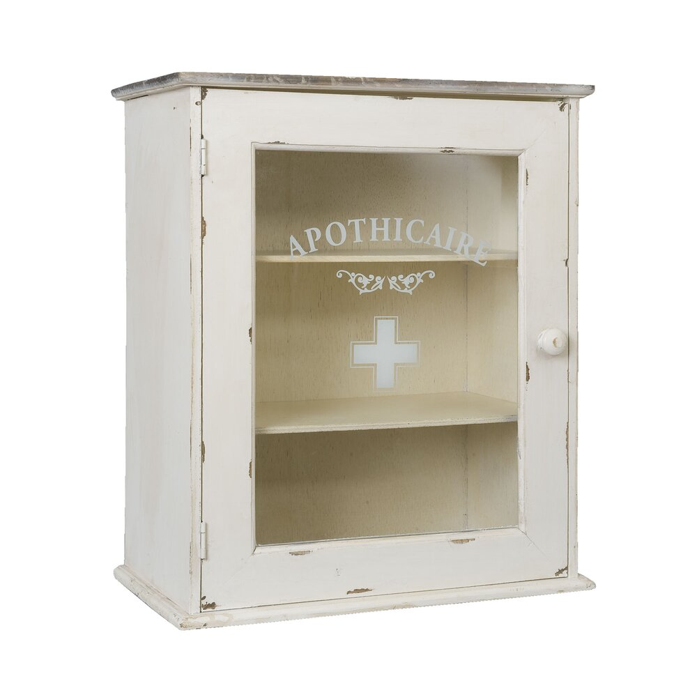 Armoire à pharmacie 1 porte 47x27x55 cm en verre et bois blanc