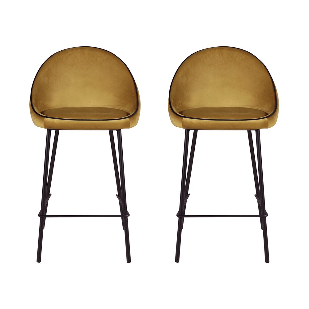 Tabouret de bar - Lot de 2 chaises de bar H75 cm en tissu moutarde - ABAYA photo 1