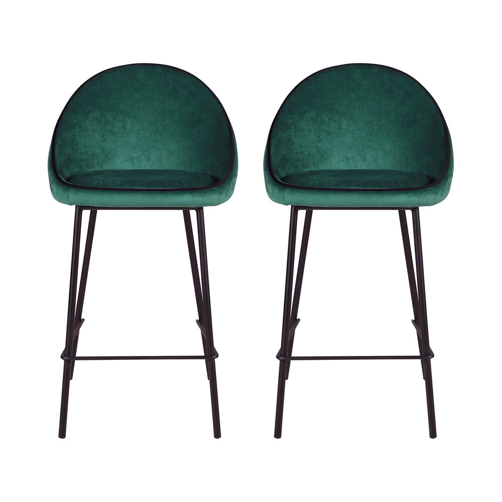 Tabouret de bar - Lot de 2 chaises de bar H75 cm en tissu vert - ABAYA photo 1