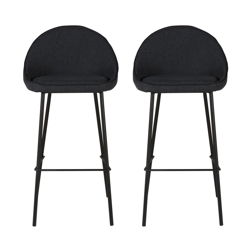 Tabouret de bar - Lot de 2 chaises de bar H75 cm en tissu gris foncé - ABAYA photo 1